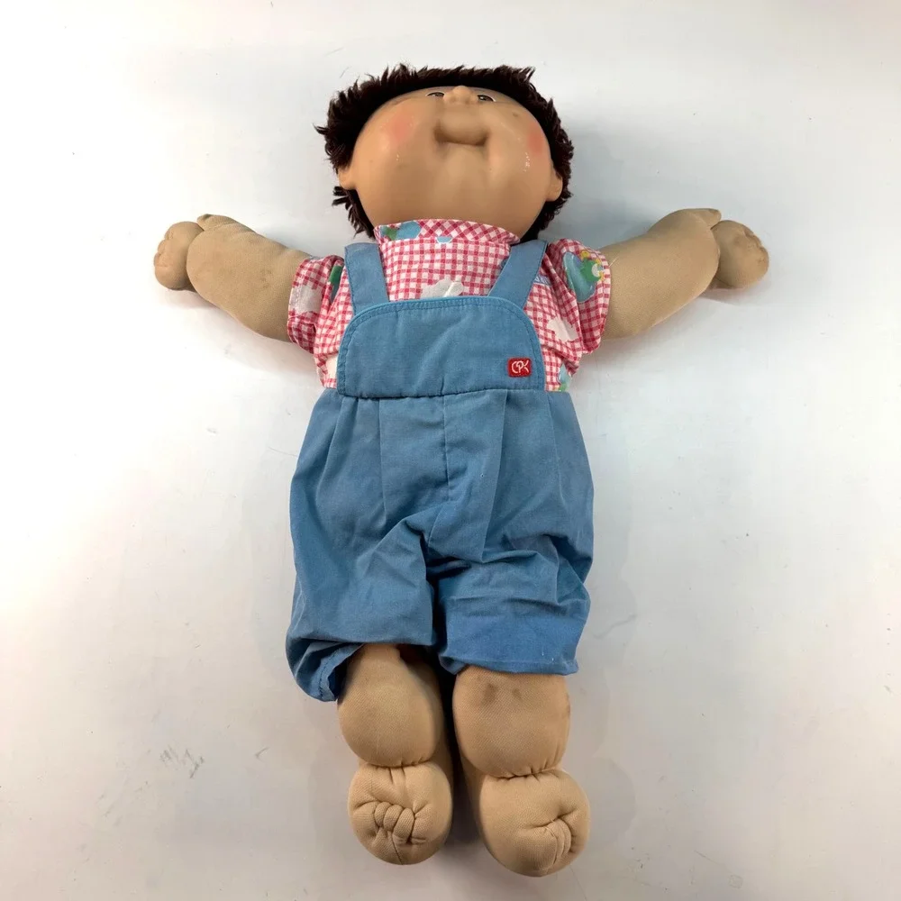 Coleco Cabbage Patch Kid Boy Doll Vintage 1983 Brown Yarn Hair Blue Overalls
